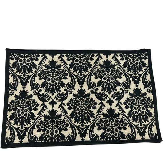Set Of 6 Damask Placemats Black & Beige Jacquard Fabric Dining Table Decor - Picture 3 of 4